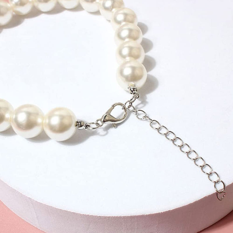 Adorable Pet Pearl Collar Adjustable Cat Dog Pet Necklace Jewelry Chihuahua York Girl Clothing Dress Accessories White - PawsPlanet Australia