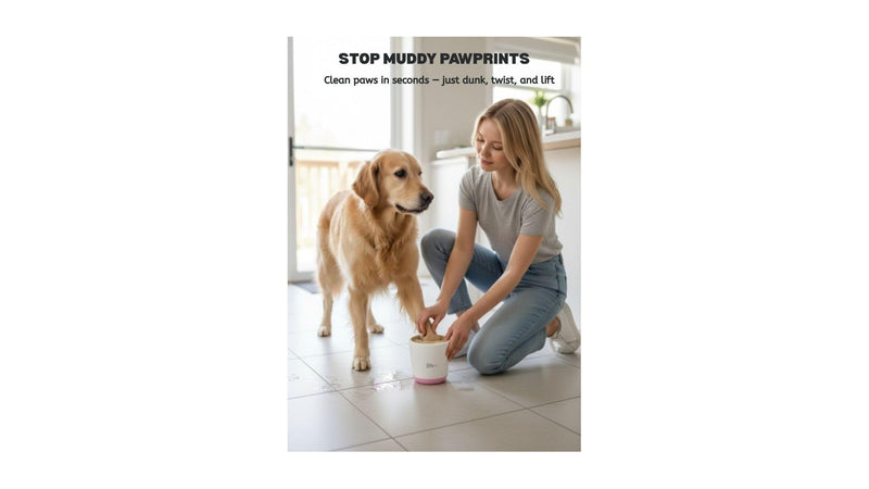 Dog Grooming Kit – Paw Cleaner Cup for Muddy Paws, Collapsible Travel Bowl with Carabiner & 4 Silicone Finger Toothbrushes – Portable Pet Dental Care & Paw Washer for Small Dogs, Puppies & Cats
