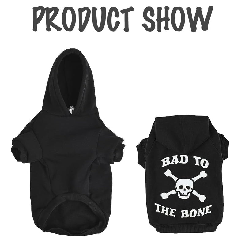 EXPAWLORER Dog Hoodie - Bad to The Bone Lettered Dog Sweatshirt with Hood, Warm Fleece Dog Sweater Clothes with Leash Hole, Cozy Soft Pet Outfit for Small Medium Dogs, M Black