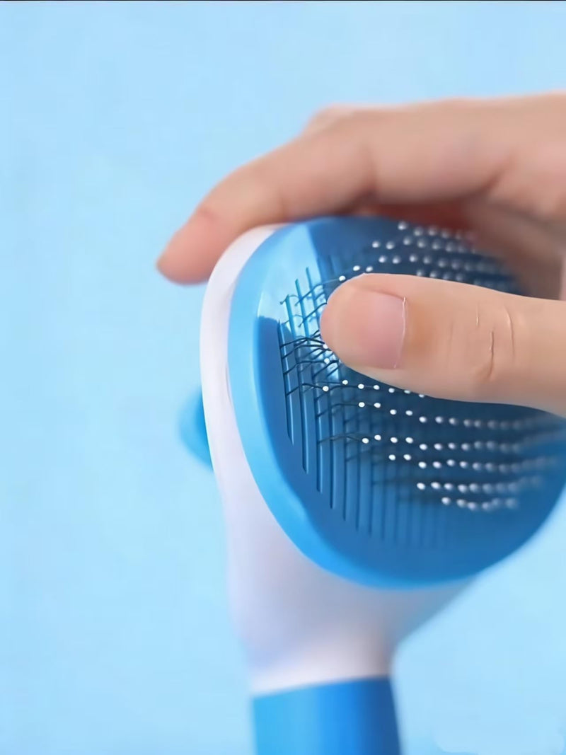 Self Cleaning Pet Brush for Shedding, One-Touch Release Dog & Cat Grooming Brush, Gentle Deshedder with Massaging Bristles for Long & Short Hair Pets - Painless Hair Remover Tool Blue