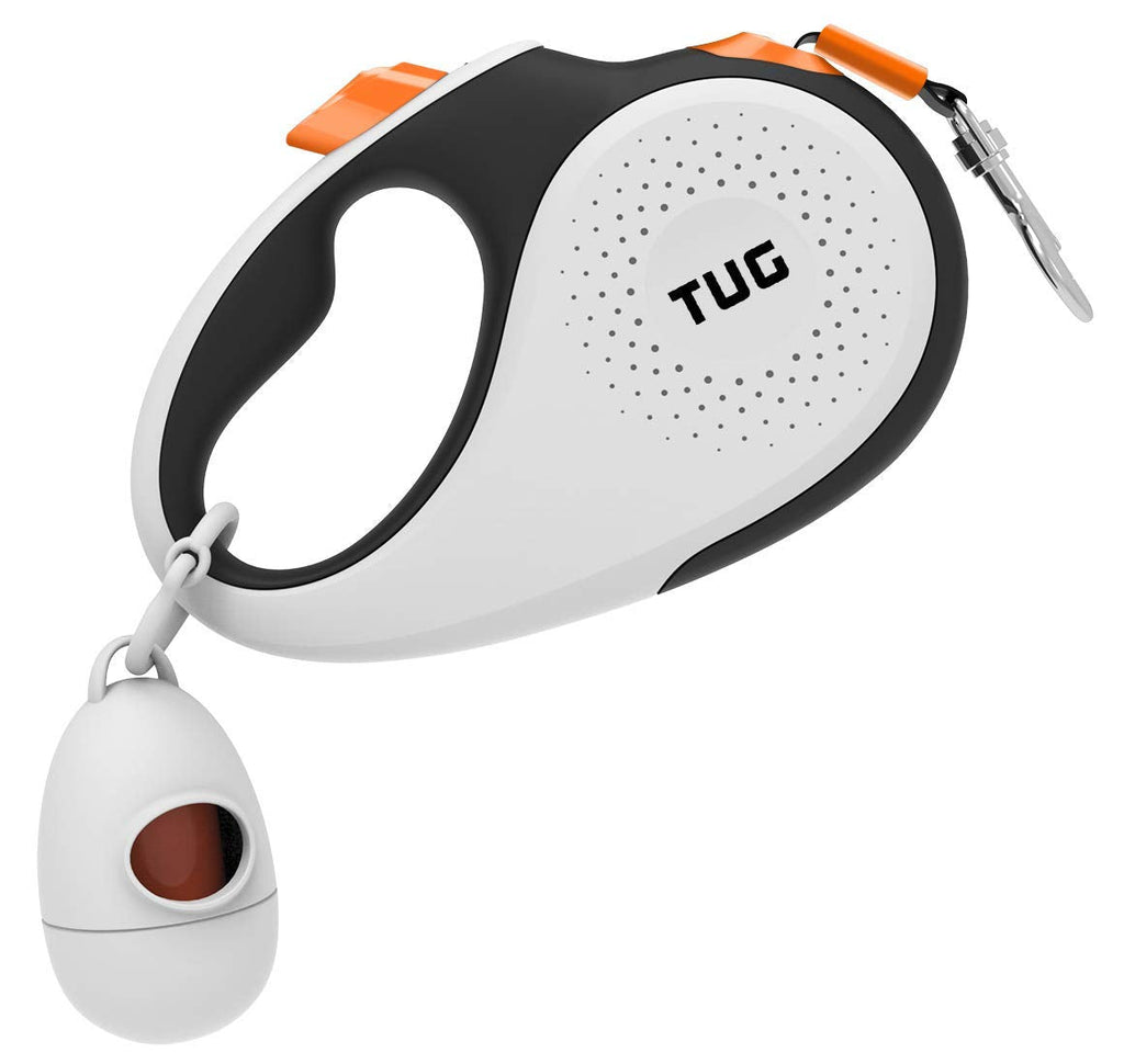 TUG 360° Tangle-Free Retractable Dog Leash with Waste Bag Dispenser (Small, White/Orange) Small