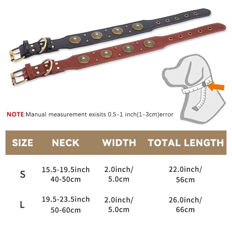 Leather Dog Collars for Small Dogs - Heavy Duty Adjustable, Durable PU Leather Collar for Small, Medium, Large, and Extra Large Dogs - Comfortable Fit with Quick-Release Metal Buckle Brown S Small (Neck: 14.0 - 19.0") - PawsPlanet Australia