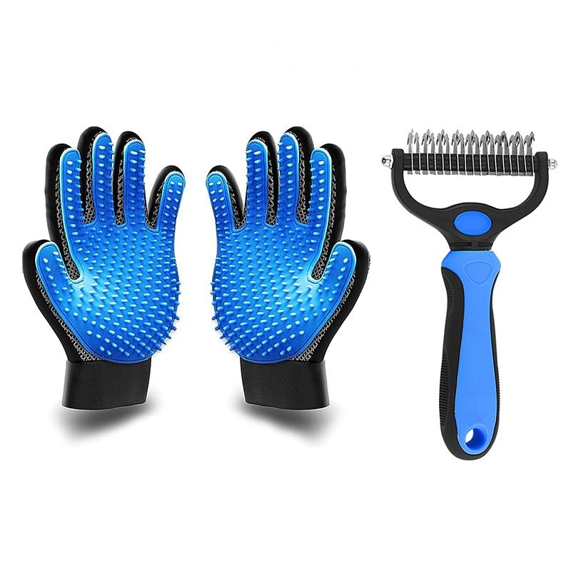 Pet Grooming Glove & Deshedding Brush for Dogs & Cats – Shedding Control Glove, Fur & Hair Remover Mitt, Gentle Grooming & Massage Tool – One Size Fits All, Blue - PawsPlanet Australia