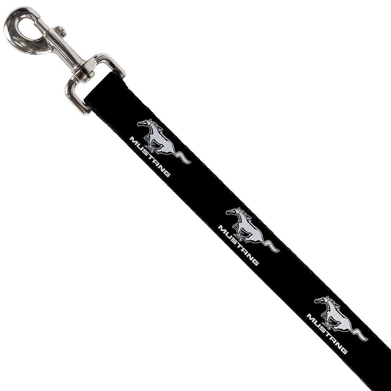 Buckle-Down Pet Leash - Ford Mustang Black/White Logo Repeat - 4 Feet Long - 1" Wide