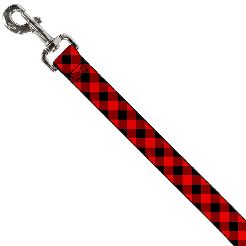 Buckle-Down Pet Leash - Diagonal Buffalo Plaid Black/Red - 6 Feet Long - 1.5" Wide