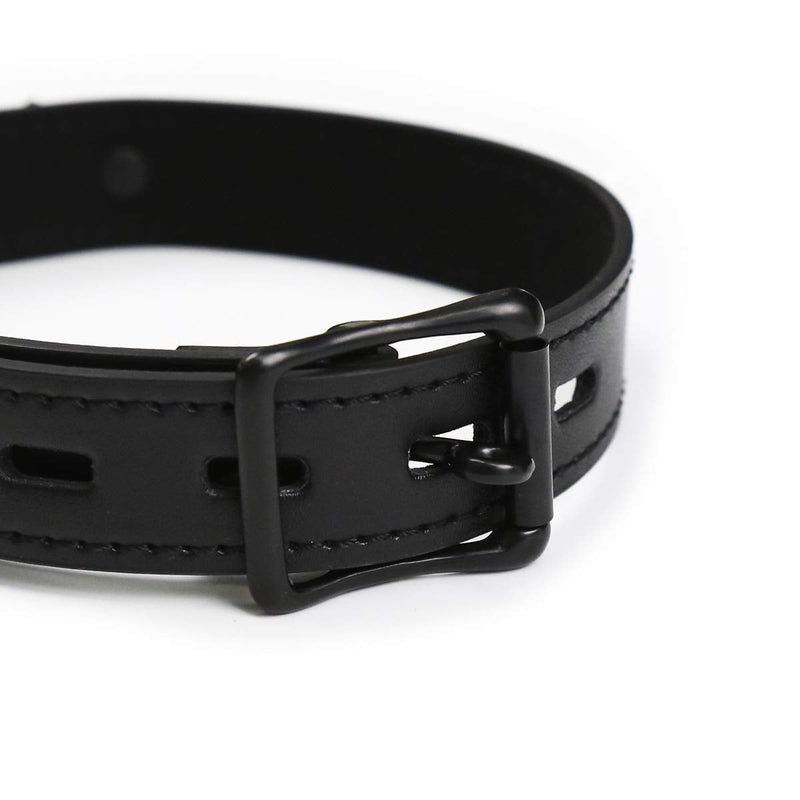 Leather Choker Collars for Men Women Detachable Leash Chain Durable Leather Collar with Alloy Buckle Black - PawsPlanet Australia