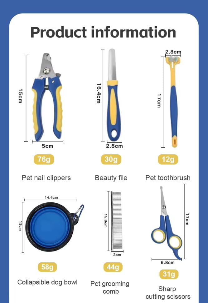 Professional 8-Piece Pet Grooming Kit for Dogs & Cats – Deshedding Brush, Nail Clippers, Scissors, Comb, Grooming,Beauty File,Collapsible Dog Bowls,pet Toothbrush,Glove & Travel Case - PawsPlanet Australia