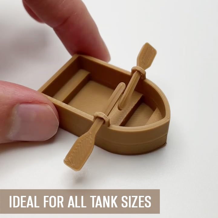 Floating Mini Rowboat Decor for Aquarium, Mini Boat Decorative Aquarium Floater, Floating Rowboat with 2 Paddles, Classic and Minimalist Design, Brown, RB-5000 - PawsPlanet Australia