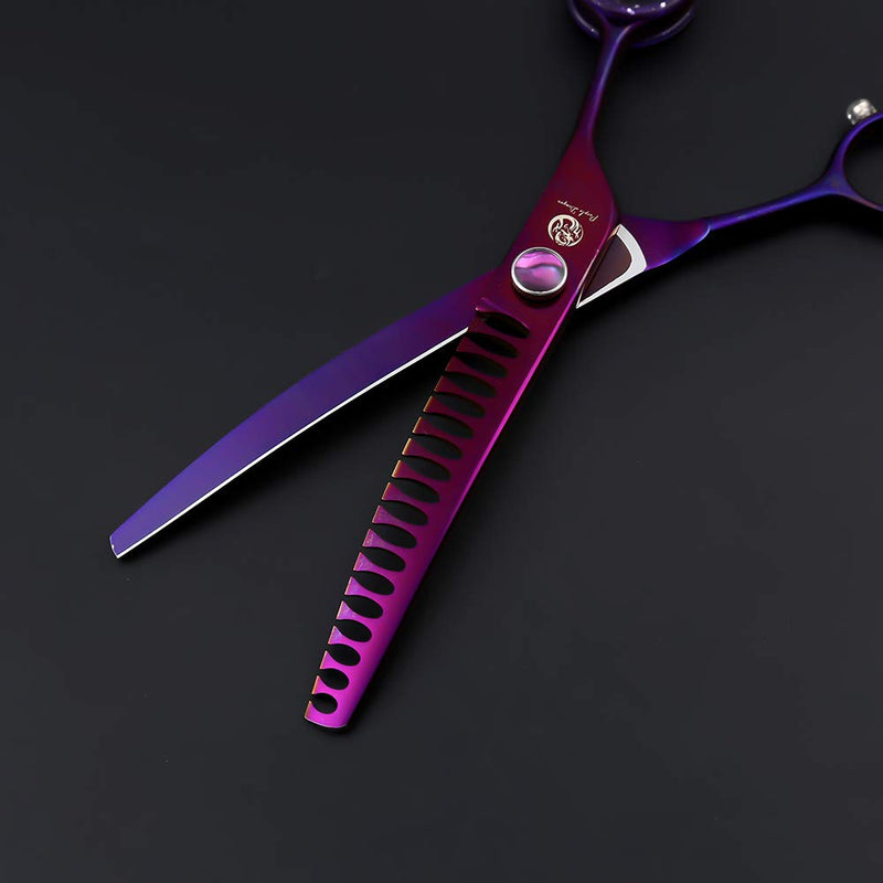 Purple Dragon 7.0" Purple Downward Curved Pet Grooming Curved Scissors/Chunker Shear with Adjustment Screw- Perfect for Professional Pet Groomer - PawsPlanet Australia