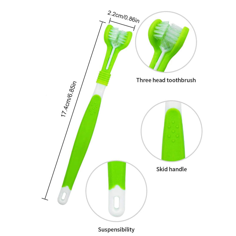 2 x Dog Toothbrush Pet Toothbrush for Dogs Pet Toothbrush Triple Head Dog Toothbrushes Long Handle Dog Toothbrush for Dogs and Cats