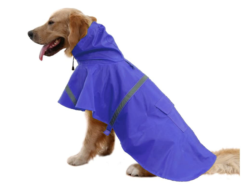 Large Dog Raincoat Adjustable Pet Waterproof Clothes Lightweight Rain Jacket Poncho Hoodies with Strip Reflective(Dark Blue,XL) Dark Blue XL