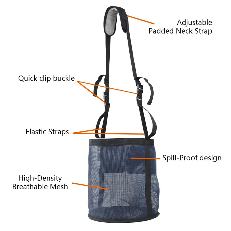 Horse Feed Bag - Heavy Duty Muzzle With Adjustable Strap, Comfort Neck Pad, Nose Pad and Double Waterproof Bottom Mesh - Pack of 2 (Darkblue) Darkblue