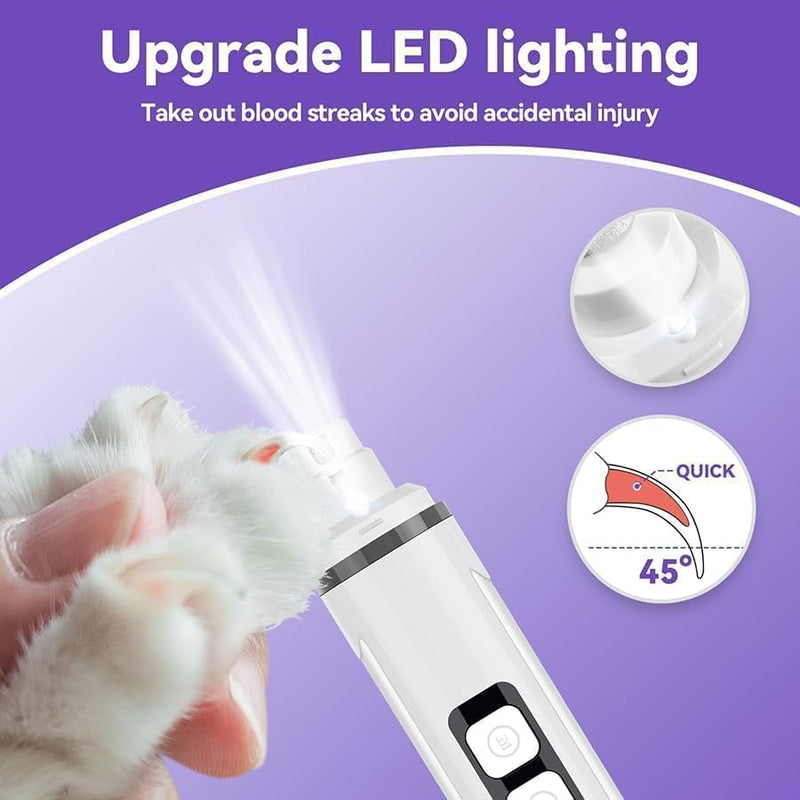 Dog Nail Grinder Quiet- Ultra-Quiet Dog & Cat Nail Grinder with LED Light & Battery Display & Upgrade Grinding Head - Painless Nail Trimmer for Small to Large Pets, Thick Nails, and Sensitive Paws White - PawsPlanet Australia