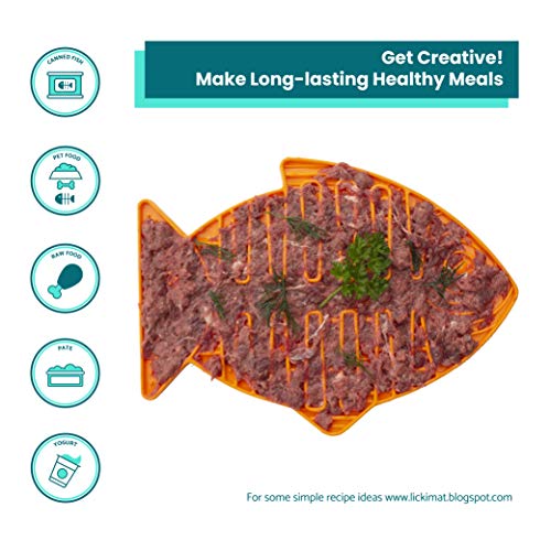 LickiMat Casper, Fish-Shaped Cat Slow Feeders Lick Mat, Boredom Anxiety Reducer; Perfect for Food, Treats, Yogurt, or Peanut Butter. Fun Alternative to a Slow Feed Cat Bowl or Dish, Orange Rubber