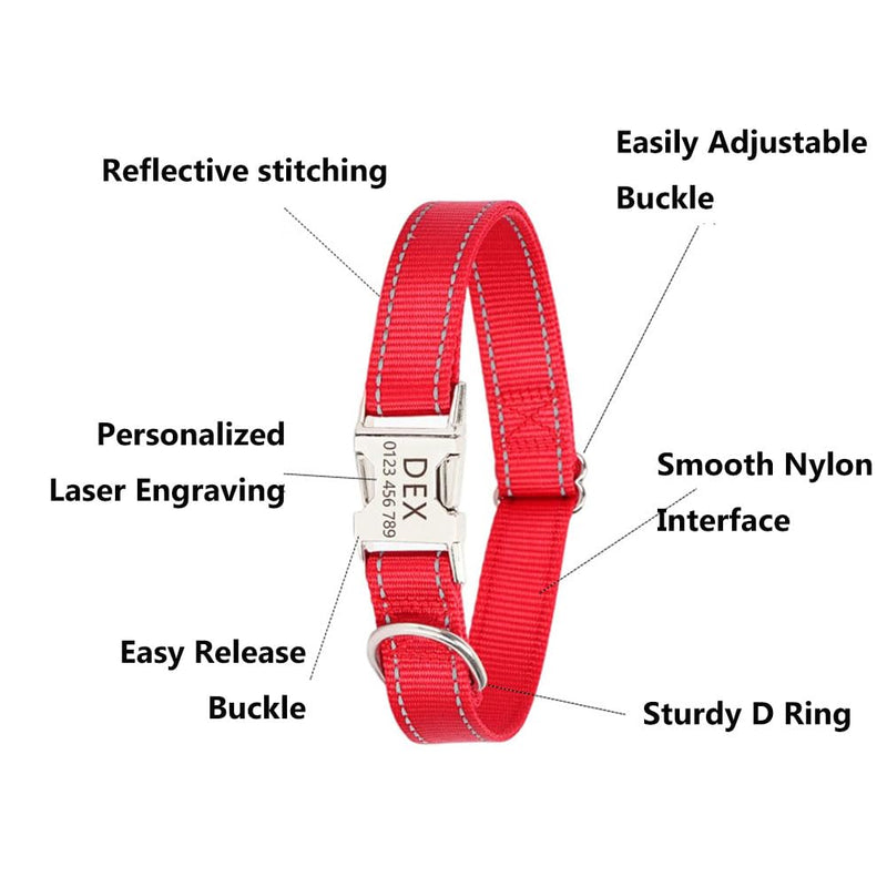 Reflective Dog Collar and Leash Set with Metal Buckle, Soft Sturdy Nylon Dog Collars with Quick Release Buckle, Adjustable Pet Collars with with ID Tag Ring for Small Medium Large Dogs Orange - PawsPlanet Australia