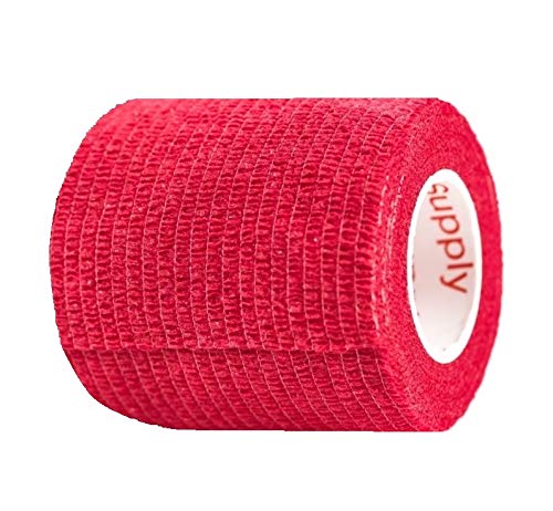 Vet Wrap Tape (Red) (2 Pack) (2 Inch x 15 feet) Self Adhesive Adherent Adhering Cohesive Flex Self Stick Bandage Grip Roll Dog Cat Pet Horse 2 Rolls Red