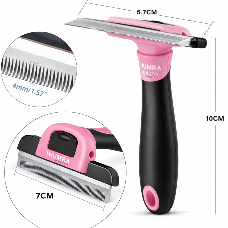 Professional Pet Deshedding Tool & Grooming Brush for Dogs & Cats – Stainless Steel Blade – For Short & Long Hair – Small / Medium / Large Breeds (Pink) Pink