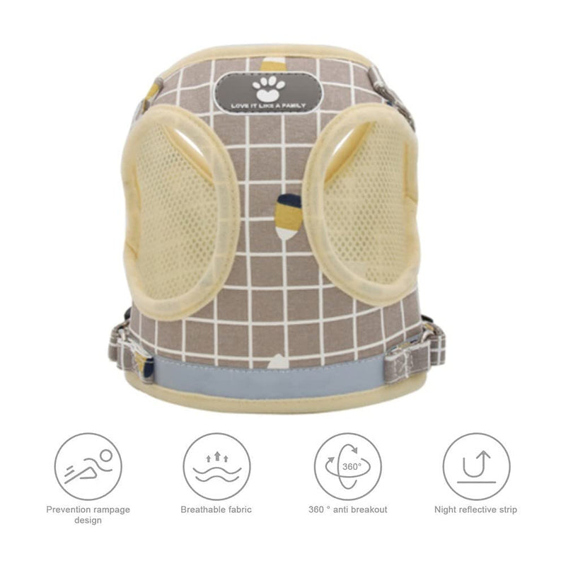 No Pull Small Dog Harness and Leash Set, Soft Mesh Plaid Puppy Harness, Adjustable & Comfortable Padded Reflective Vest for Small Dogs and Pet Kitten Walking(Khaki, S 11.8” – 13.3”) Khaki S 11.8” – 13.3” - PawsPlanet Australia