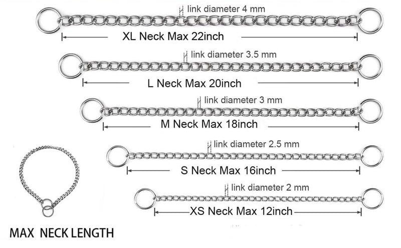 Dog Choke Collar for Large Dogs, Dog Chain Collars Training Metal Link Slip P Chain Choke Heavy Duty Martingale Collar for XS Small Medium Large Big XL Breed Dogs (Silver, XL) Silver XL(Neck Max 22inch)D4mm