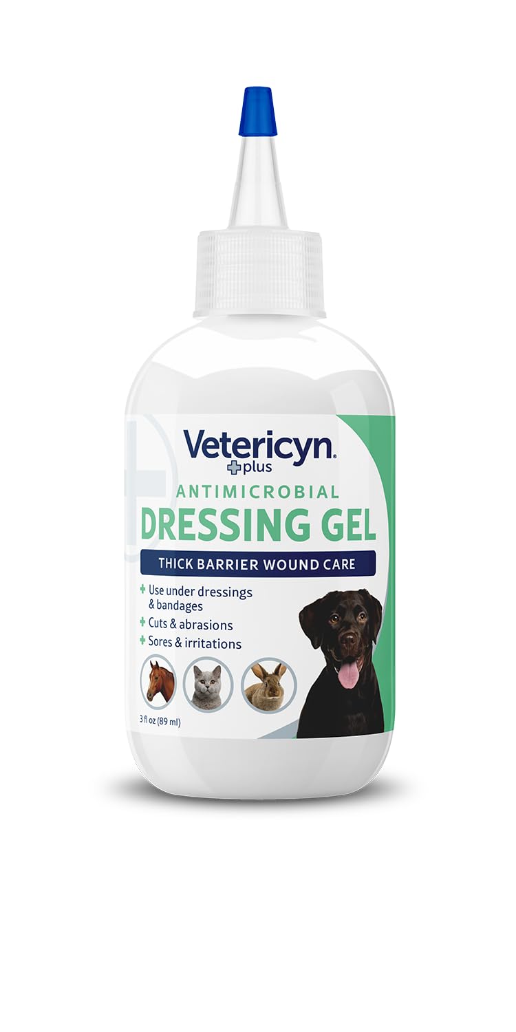 Vetericyn Plus Wound Dressing Gel for Animals| Thick Barrier Wound Care for Cats, Dogs, Horses, and Small Animals, Works on Wounds and Skin Irritations. 3 Ounces
