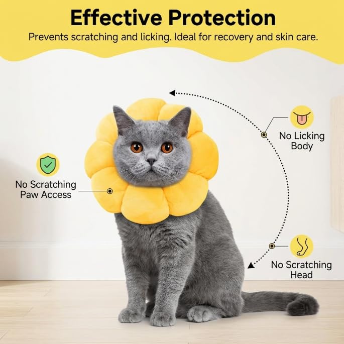Cat neck brace, lick protection, size S, sunflower design, Elizabethan collar, soft protective collar for cats after surgery, anti-licking, flea protection, adjustable neck protection for small cats