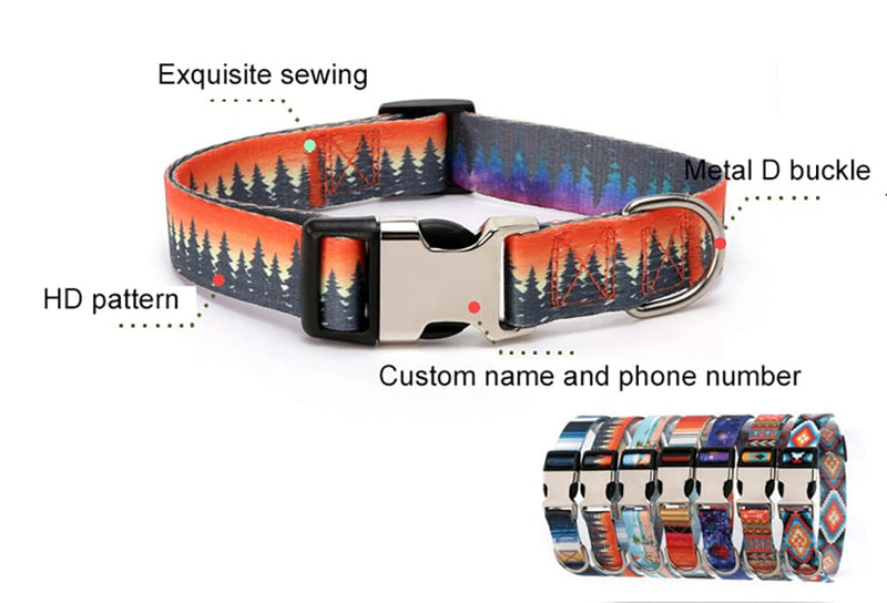 Western Dog Collar and Leash Set, Aztec Tribal Print Quick Release Half-Metal Buckle Soft Durable Boy Pet Collars for Small Medium Large Male Dogs Puppy, Rhombus M Rhombus+leash M for Neck 12-17" - PawsPlanet Australia
