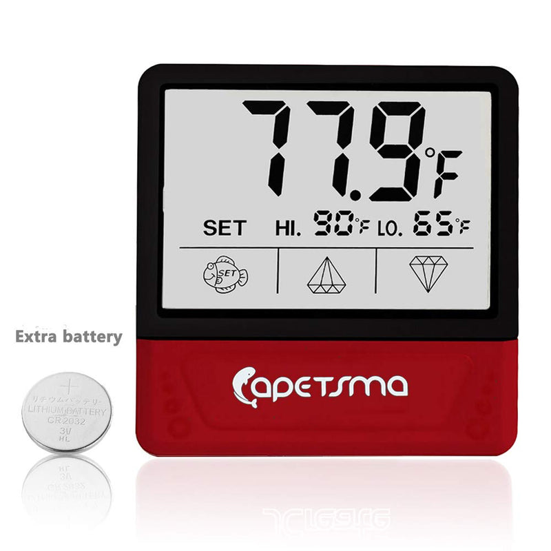 Fish Tank Thermometer, Touch Screen Digital Aquarium Thermometer with LCD Display, Stick-on Temperature Sensor ensures Optimum Temperature in Terrarium, for Your pet Amphibians and Reptiles… red