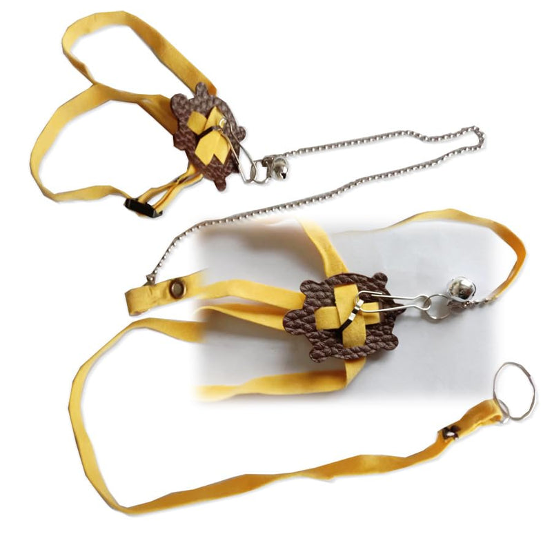 HQSSG Adjustable Tortoise Harness Leash – Soft Suede Strap & Stainless Steel Chain –Pet Turtle Leather Harness and Leash Harness Pet Walking Rope for Small Medium for Shells Up to 7.9"/15.7" Large Lemon Yellow - PawsPlanet Australia