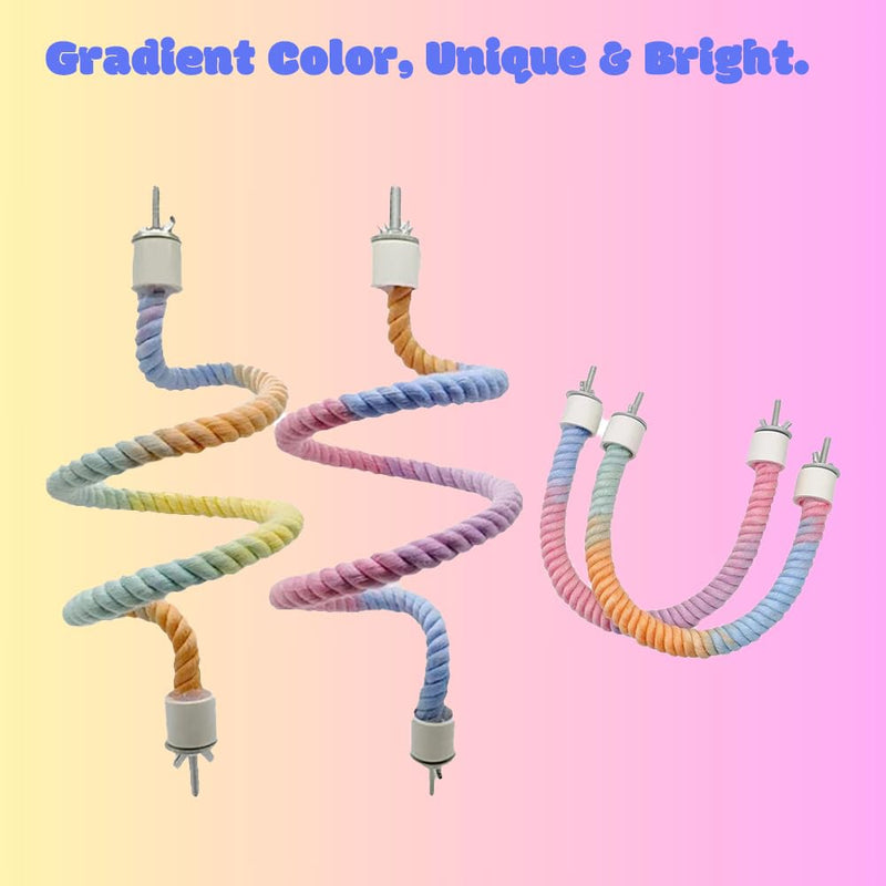 2Pcs Gradient Bird Rope Perch Stand Bird Cage Climbing Rope Toys Accessories of M5*30mm Screw for Cockatiels Lovebird Parakeet Budgies Sugar Gliders Hemp Swing(31.4'' & 14'') Rainbow 2pcs - PawsPlanet Australia