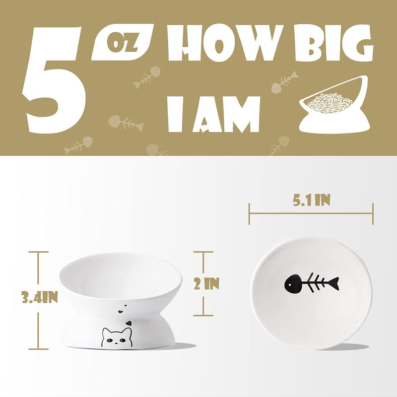 Sweejar Ceramic Raised Cat Bowls, Slanted Cat Dish Food or Water Bowls, Elevated Porcelain Pet Feeder Bowl Protect Cat's Spine, Stress Free, Backflow Prevention (White) 5 Inch White - PawsPlanet Australia