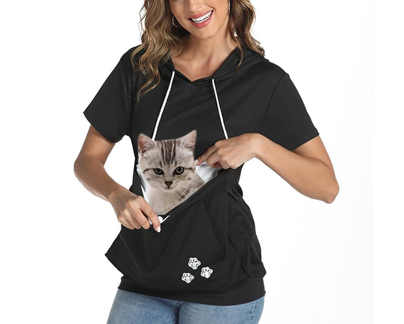 jessie Kangaroo Pouch Hoodie Summer Cat Pouch Hoodie Short Sleeve Hoodie With dog pouch (Red,Xl) - PawsPlanet Australia