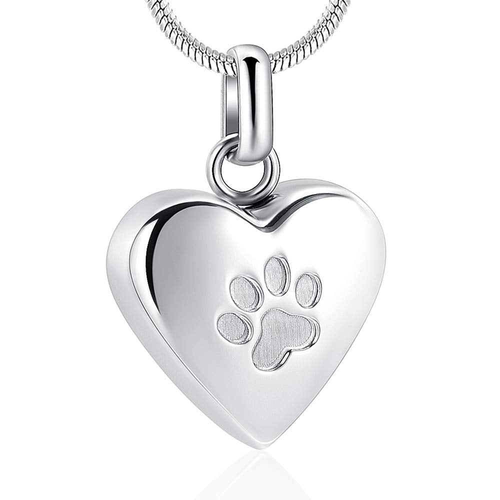 Pet Cremation Jewelry for Ashes Pendant Paw Print Pet Heart Urn Necklace Memorial Keepsake Jewelry for Pet/Dog's/Cat's Ashes Heart-Silver