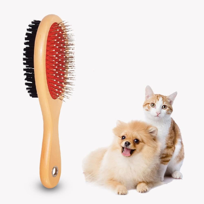 Dog Brush for Grooming Shedding Messaging & Cleaning for Long and Short Haired Dogs, Cats | 2 in 1 Pin & Bristle Soft Pet Hair Double Sided Dog Brush for Cleaning Loose Fur & Dirt (Size Small 17cm) - PawsPlanet Australia