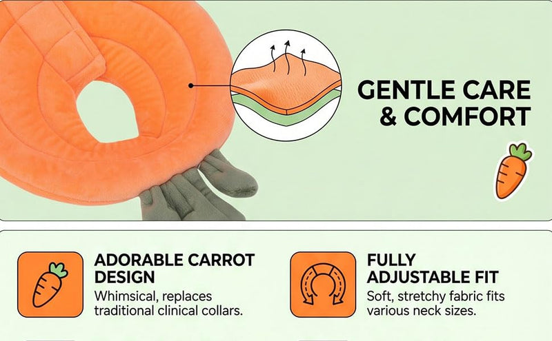 TOPINCN Soft Recovery Collar for Cats, Adorable Carrot-Shaped Pet Cone, Adjustable Post-Surgery Dog Cone, Protective Collar for Kittens and Puppies (Orange Carrot)