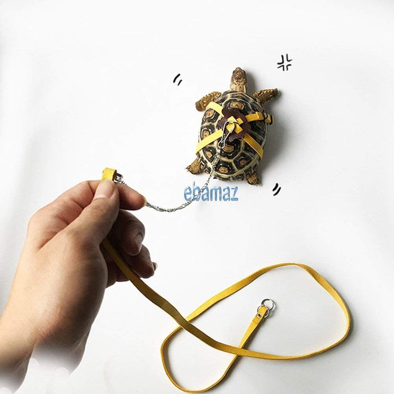 Adjustable Turtle Harness Leashes Soft Leather Harness Strap for Tortoise Pet Outdoor Walking Lead Control Rope Chest Collar Leash for Turtle Supplies (L,Yellow) L Yellow - PawsPlanet Australia