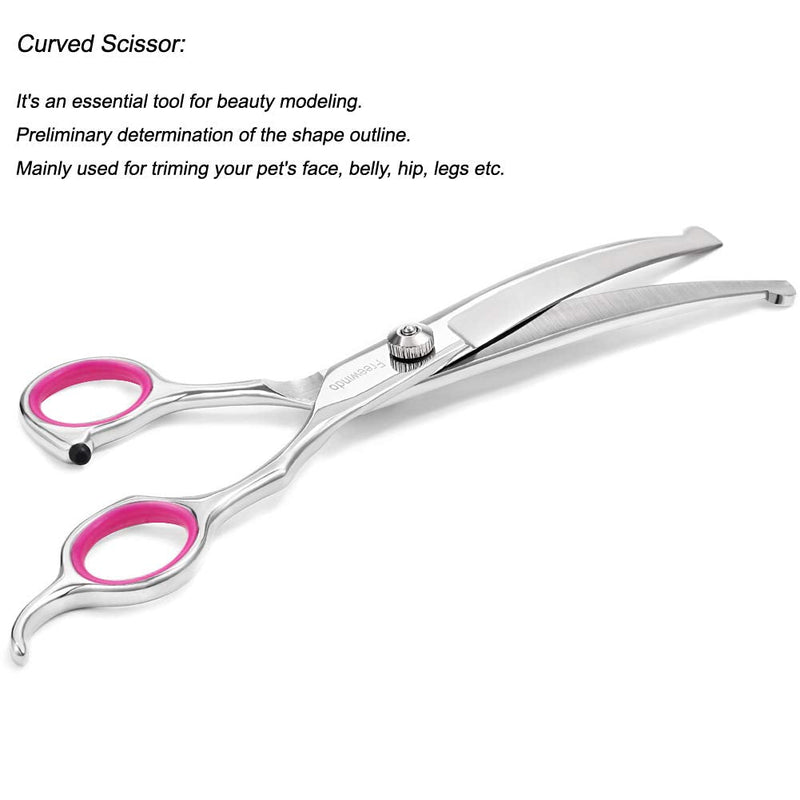Dog Grooming Scissors Kit with Safety Round Tip, Heavy Duty Stainless Steel Dog Scissors Set Include Straight Scissors, Curved Scissors, Thinning Shears and Comb for Dog Cat Hair Care - PawsPlanet Australia