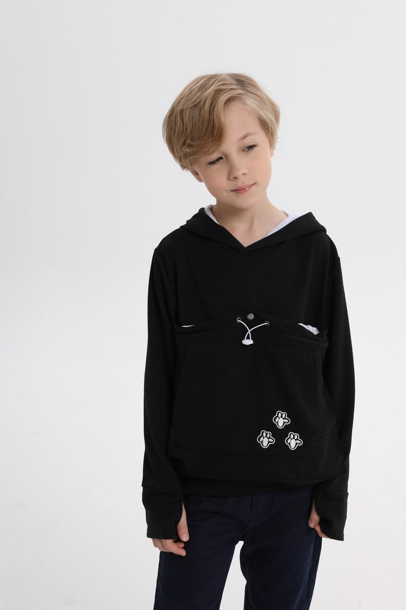 ALYC Boys Girls Hoodies - Pet Holder Kitten Puppy Carriers Pullover Long Sleeve Cat Ear Sweatshirt with Removable Inner Pouch Black - PawsPlanet Australia