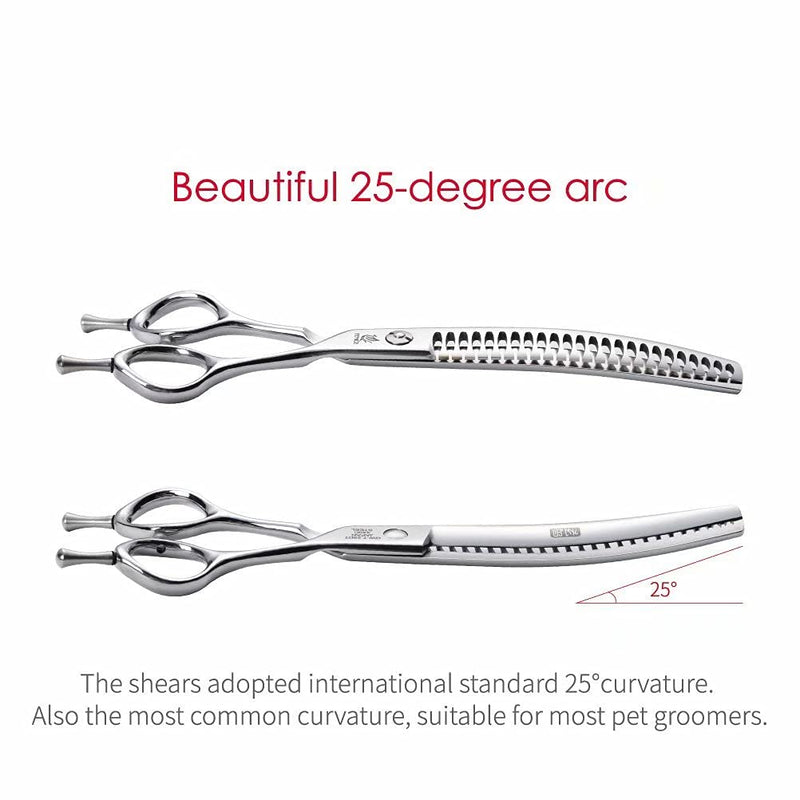 Fenice Peak Dog Grooming Shears Curved Chunker Scissors for Dogs and Cats Face Body Trimming Shears 440C 7'' fishbone teeth 7'' - PawsPlanet Australia