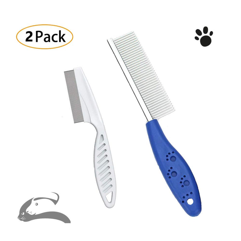 Pet Comb for Dogs & Cats,Small Dog & Cat Grooming Comb 2 Combs,Pet Stainless Steel Teeth Cats Comb for Removing Matted Fur, Knots & Tangles,Shedding Comb,Blue - PawsPlanet Australia