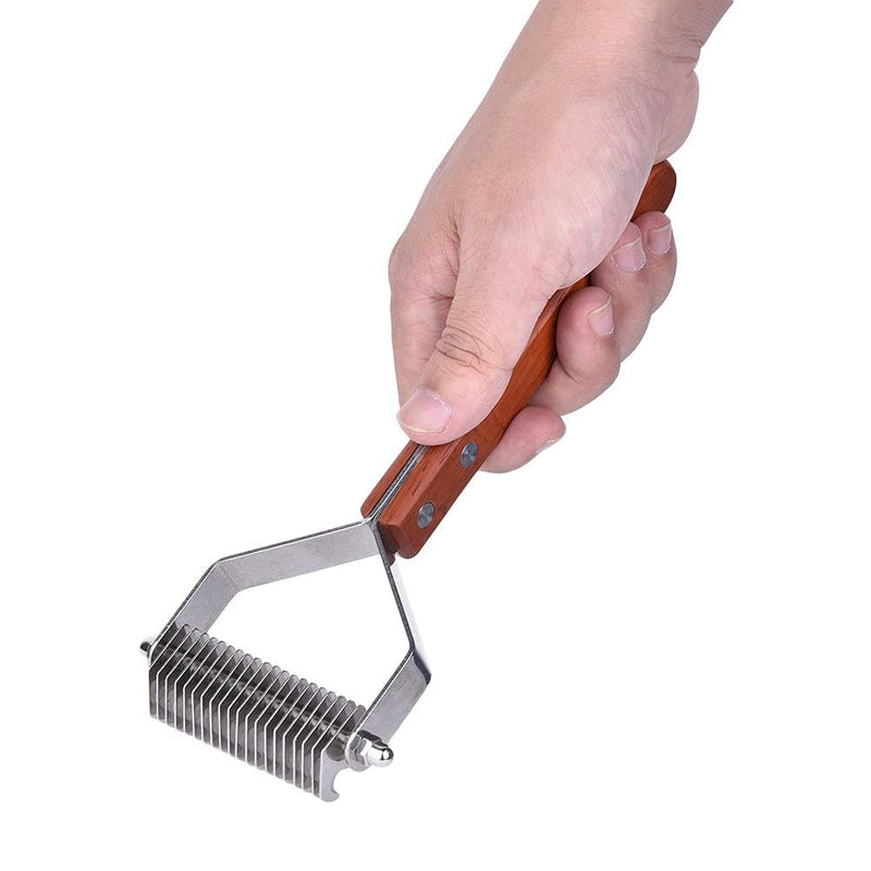 Awtang Undercoat Rake for Dogs, Cats Grooming Dematting Comb, 20 Stainless Steel Blades Wooden Handle Dog Brush - PawsPlanet Australia