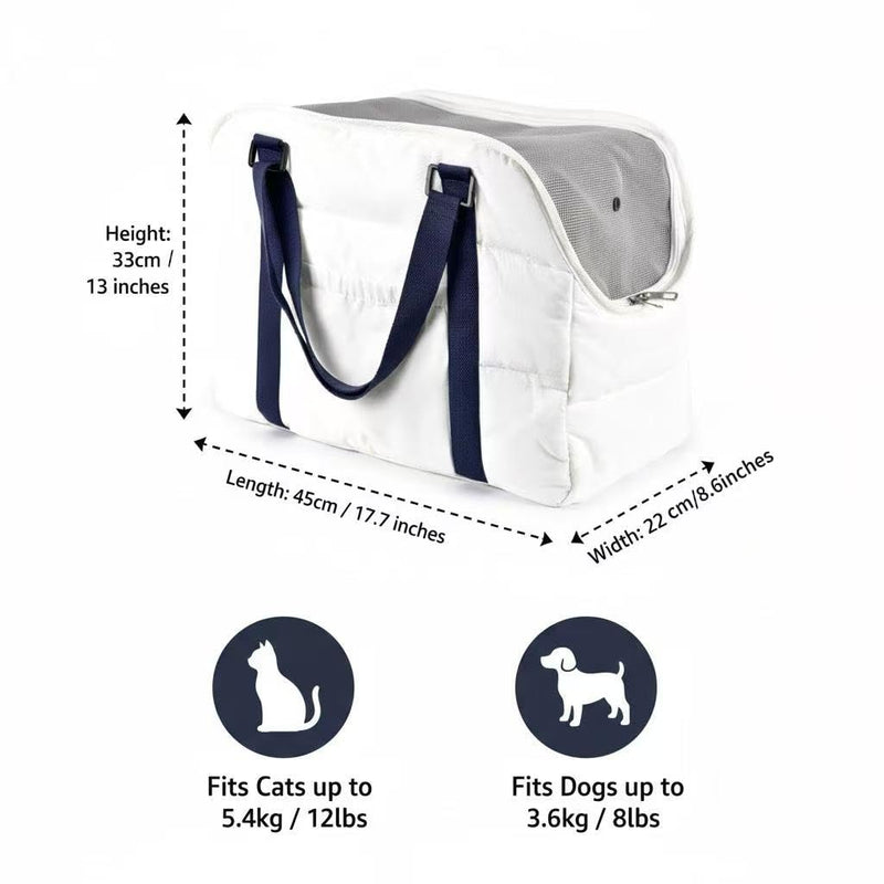 Small Dog Purse Bags,Dog Carrier Purses with Secure Harness Clip,Cotton Padded Interior, Durable Travel Pet Bag with Adjustable Strap,White White