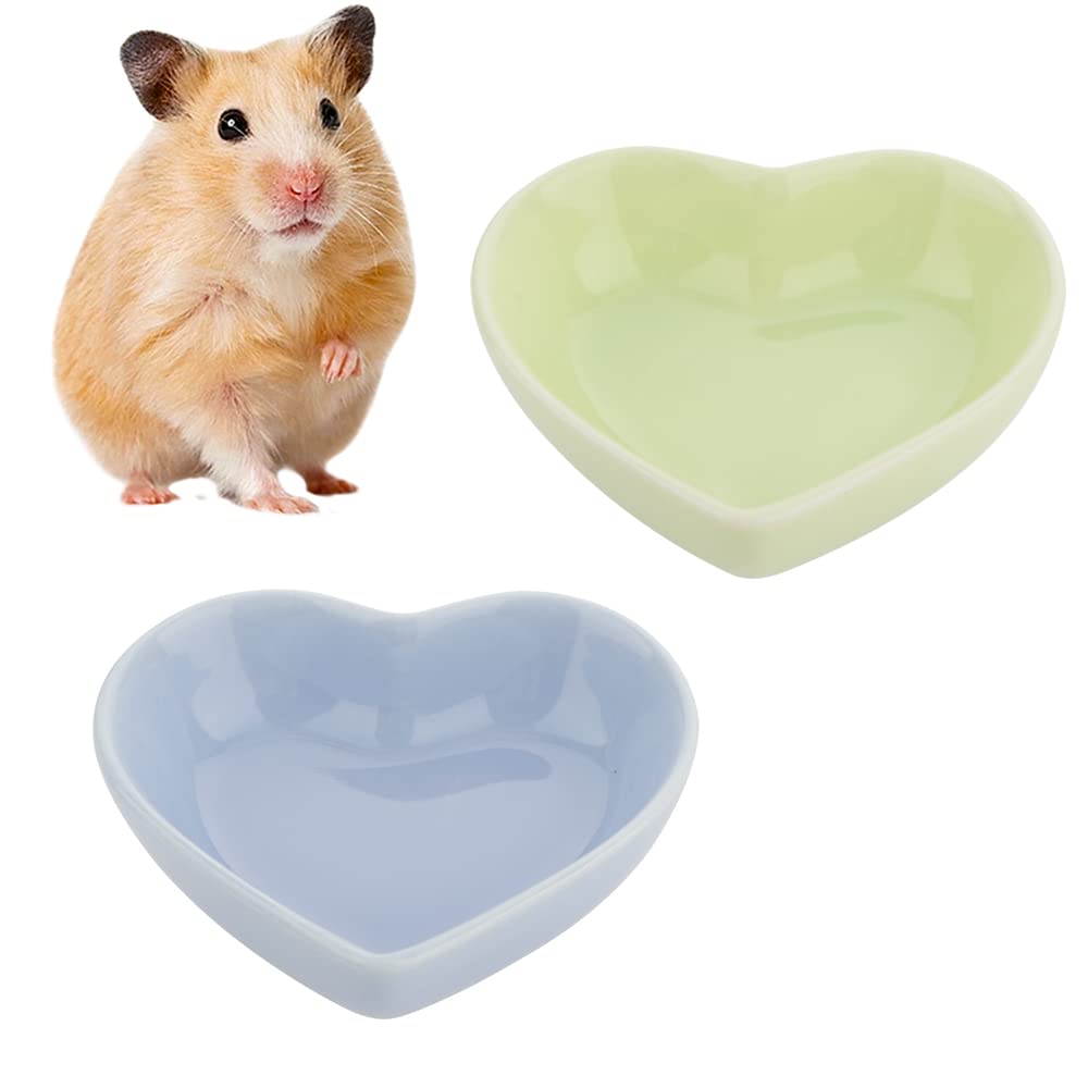 2 Pcs Hamster Ceramic Food Bowl Anti-turning Food & Water Dish for Hamster Gerbil Hedgehog Rat Rodent (Green and Purple)