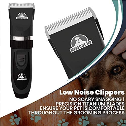 Pet Union Professional Grooming Kit - Rechargeable, Cordless Pet Grooming Clippers & Accessories, Low Noise, Suitable for Dogs, Cats and Other Pets (Grey) Grey - PawsPlanet Australia