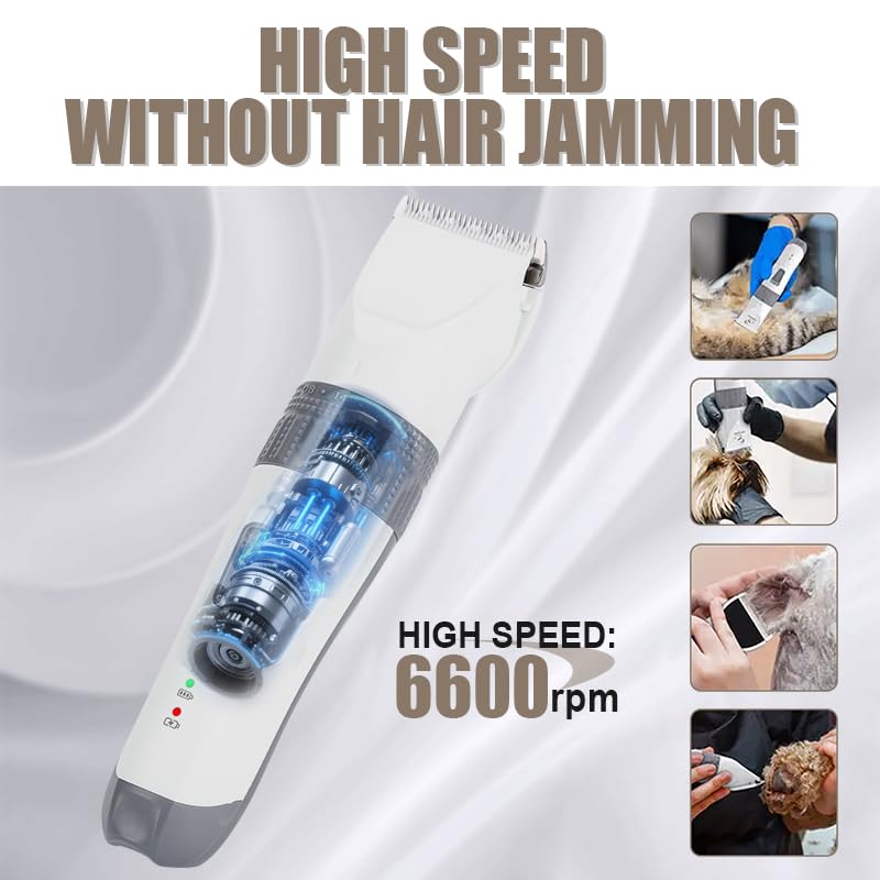Dog Grooming Clippers, Low Noise, Electric Quiet, Adjustable Clipper Comb, Rechargeable Cordless Dog Hair Clippers for Dogs Cats Pets (White) White - PawsPlanet Australia