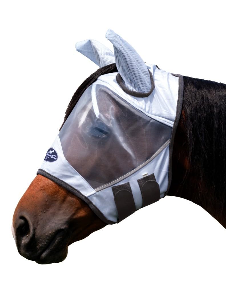 Professional's Choice Fly Screen Mask | UV Protective Lightweight mesh | Breathable and Soft Ear coverings | Forelock Hole for Added Security and Comfort | Pony Size | Gray