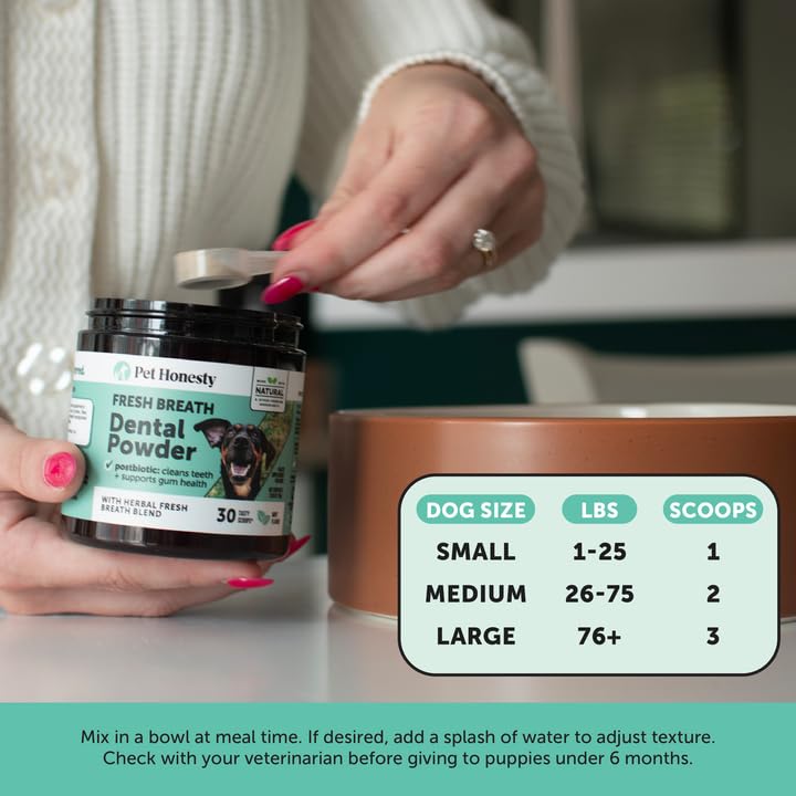Dog Breath Freshener Dental Powder for Teeth Cleaning Plaque Off, Dental Care for Large Dogs, Tartar Remover for Teeth with Natural Herbal Blend + Postbiotics (Mint - 60 Servings) Dog Dental Powder Large Dog - PawsPlanet Australia