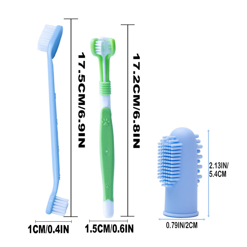 Dog Toothbrush Set 5 Pack,3 Finger Toothbrush,Triple Heads Dog Toothbrushes,Dual-Dead Toothbrush, Multi-Angle Dental Teeth Cleaning Products for Dental Care, Easy Dog Cat Puppy Teeth Cleaning Blue Transparent 1 count (Pack of 1)