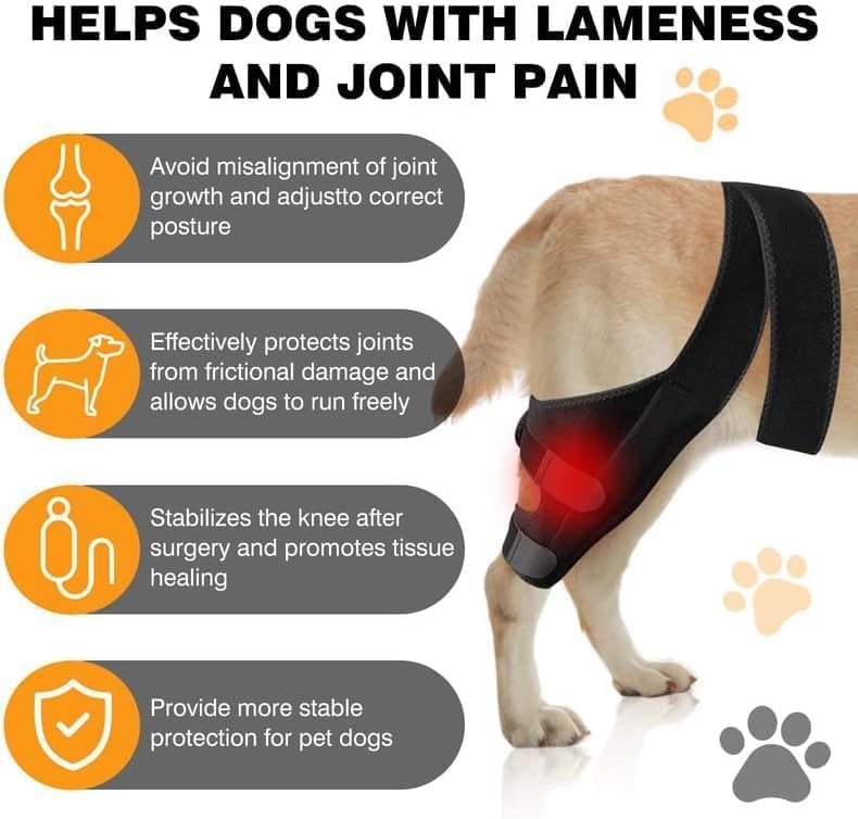 JUANWAN Dog Knee Brace Leg Braces - Dog Canine Knee Stifle Brace Wrap Dog Knee Brace for Torn ACL Hind Leg Joint Pain Muscle Sore Pet Brace Reduces Pain and Inflammation (M), Medium, black