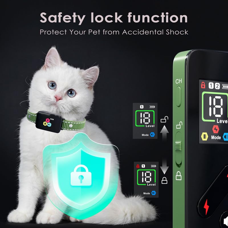 Cat Training Collar Cat Bark Collar with Remote Electric Cats Shock Collar 3300FT IP67 Waterproof 3 Training Modes Beep Vibration Shock Mode Top Meowing Effective for Bad Behavior Army Green
