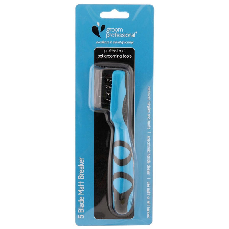 GROOM PROFESSIONAL Matt Breaker Rake for Dogs - Dematting Brush for Dogs - Dematting Tool - Tangle Remover - Perfect for Long/Wooly Coats - Unique Soft-Grip Non-Slip Handle, 5 Blade